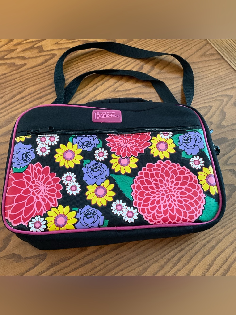 Bento-Ware Laptop Lunches Floral Insulated Lunch Bag Tote, Crossbody Strap
